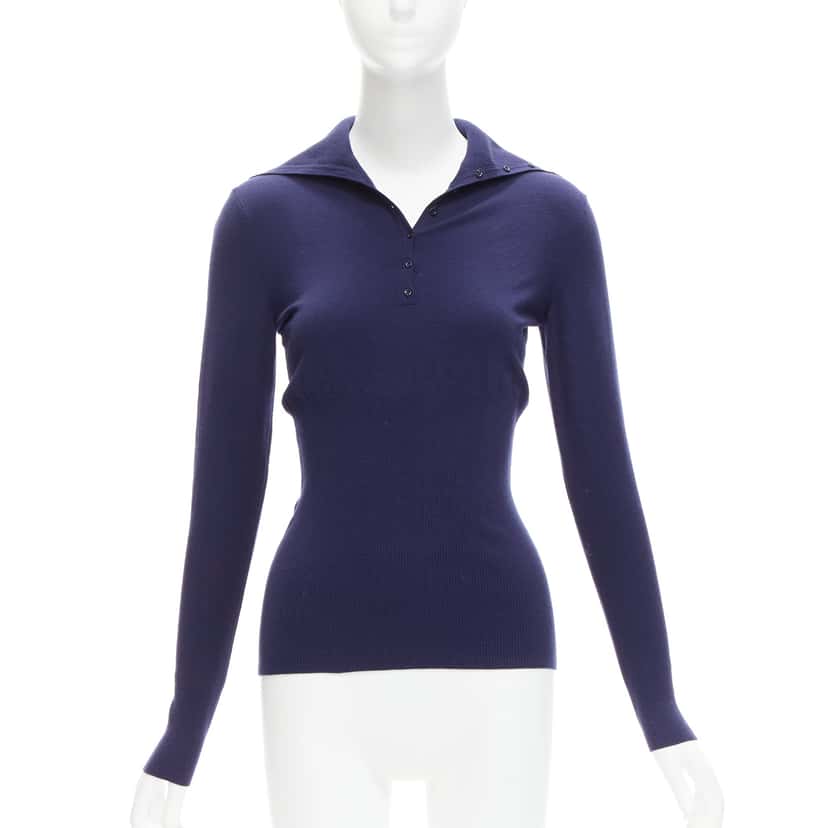 Alaïa Button Turtleneck Top Navy Wool Never worn, with tag - Front View