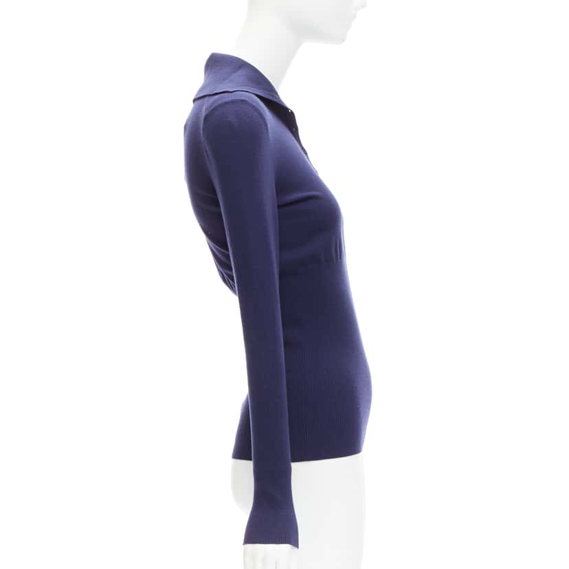 Alaïa Button Turtleneck Top Navy Wool Never worn, with tag - Model View