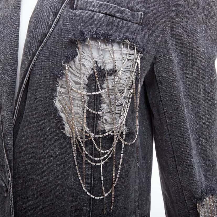 Unsigned Beaded Chain Blazer Grey Cotton Very good condition - Back View