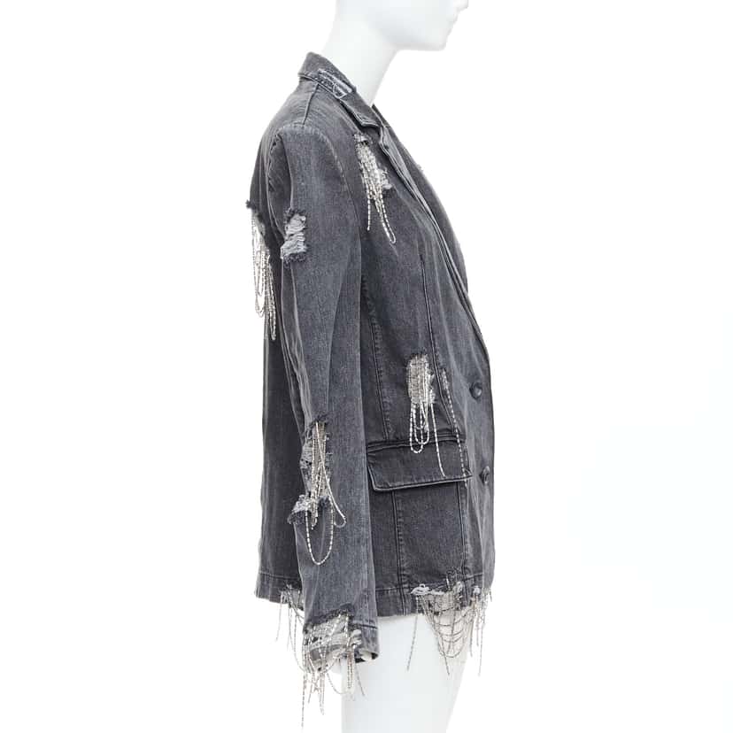 Unsigned Beaded Chain Blazer Grey Cotton Very good condition - Box View