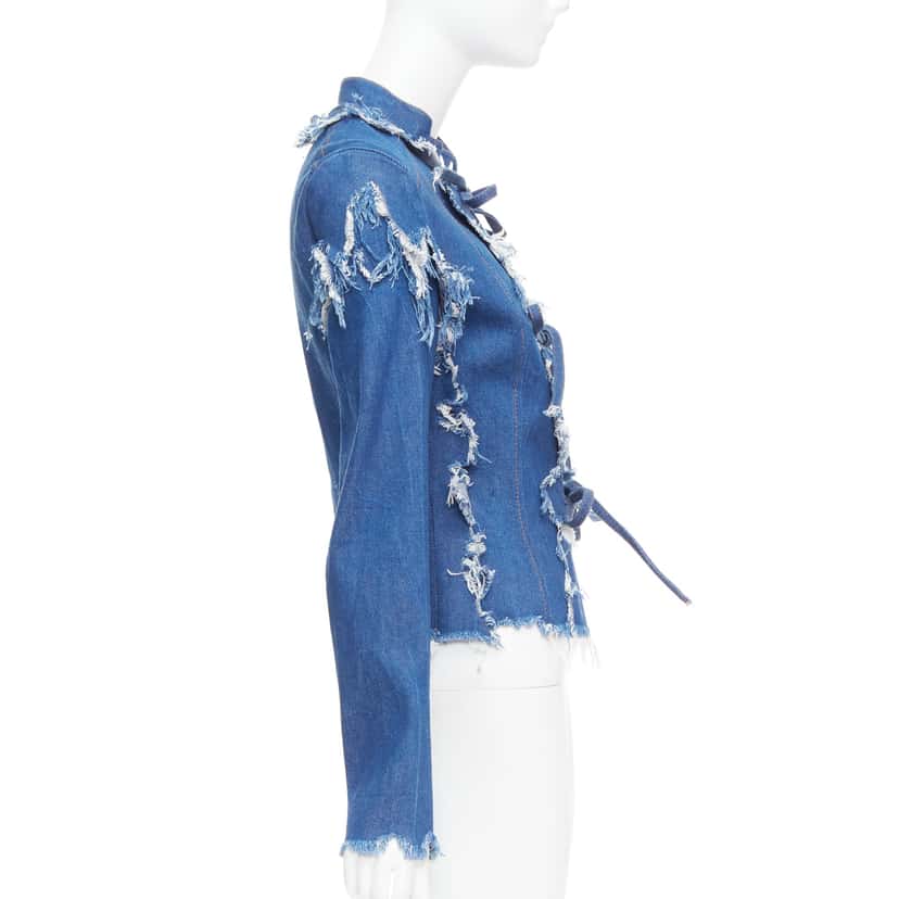 Unsigned Blue Shredded Denim Jacket Blue Very good condition - Model View
