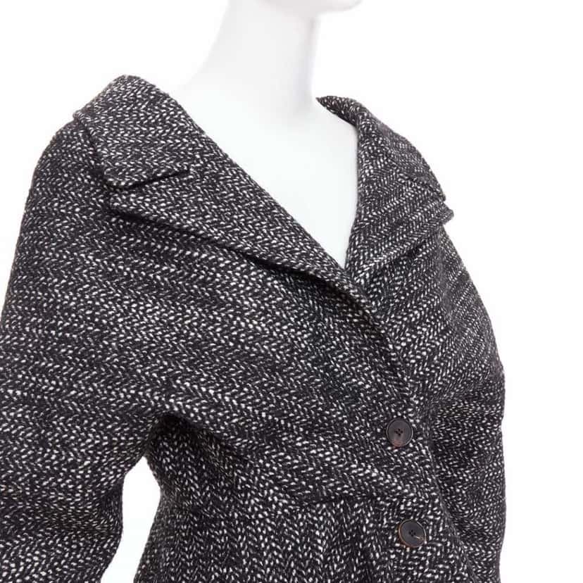 Unsigned Grey Tweed Swing Coat Black Wool Very good condition - Back View