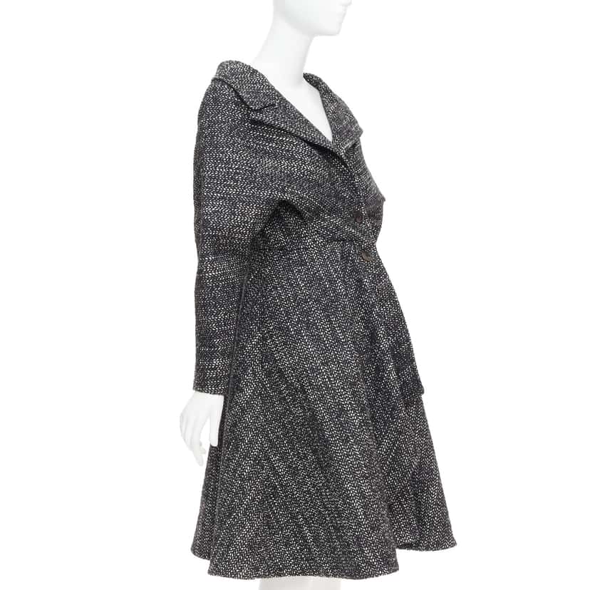 Unsigned Grey Tweed Swing Coat Black Wool Very good condition - Inside View