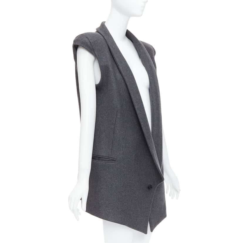 Unsigned Grey Sleeveless Vest Coat Grey Wool Never worn - Front View