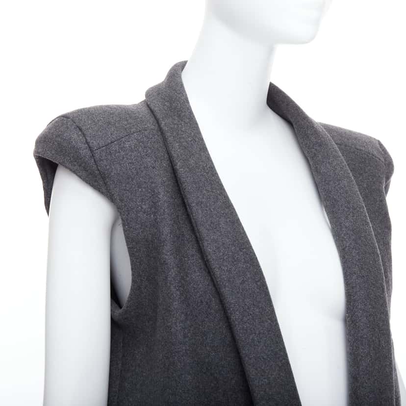 Unsigned Grey Sleeveless Vest Coat Grey Wool Never worn - Back View