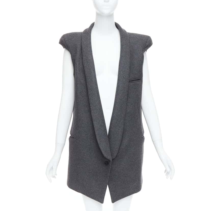 Unsigned Grey Sleeveless Vest Coat Grey Wool Never worn - Inside View