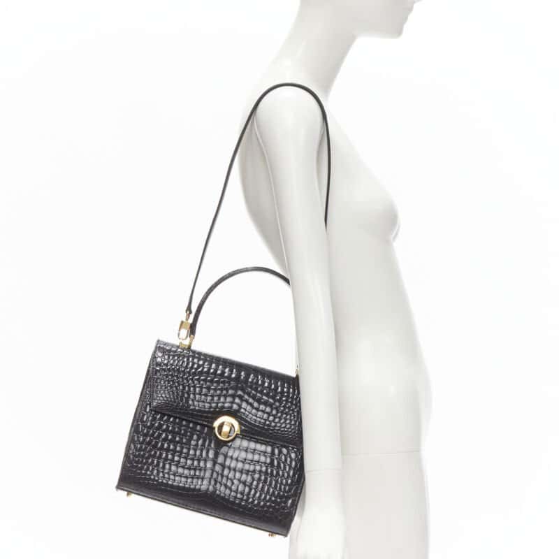 Unsigned Polished Satchel Bag Black Leather Very good condition - Back View