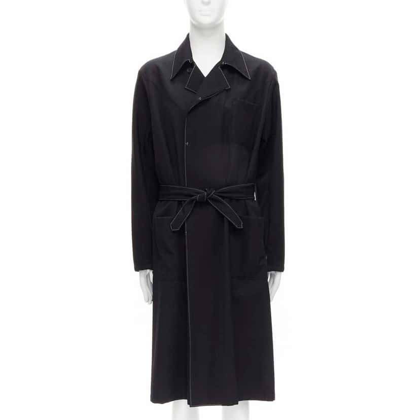 Yohji Yamamoto Black White Draped Coat Black Wool Very good condition - Inside View
