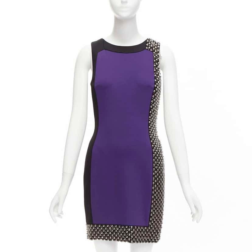 Versace Colorblock Mod Dress Purple Silk Very good condition - Front View