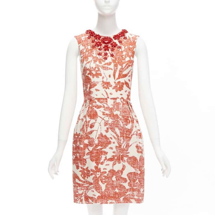 Monique Lhuillier Floral Collar Dress MultiColor Linen Very good condition - Front View