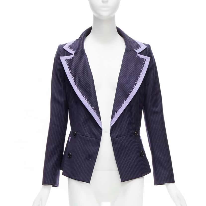 Christian Dior Topstitch Bar Blazer Navy Wool Very good condition - Front View