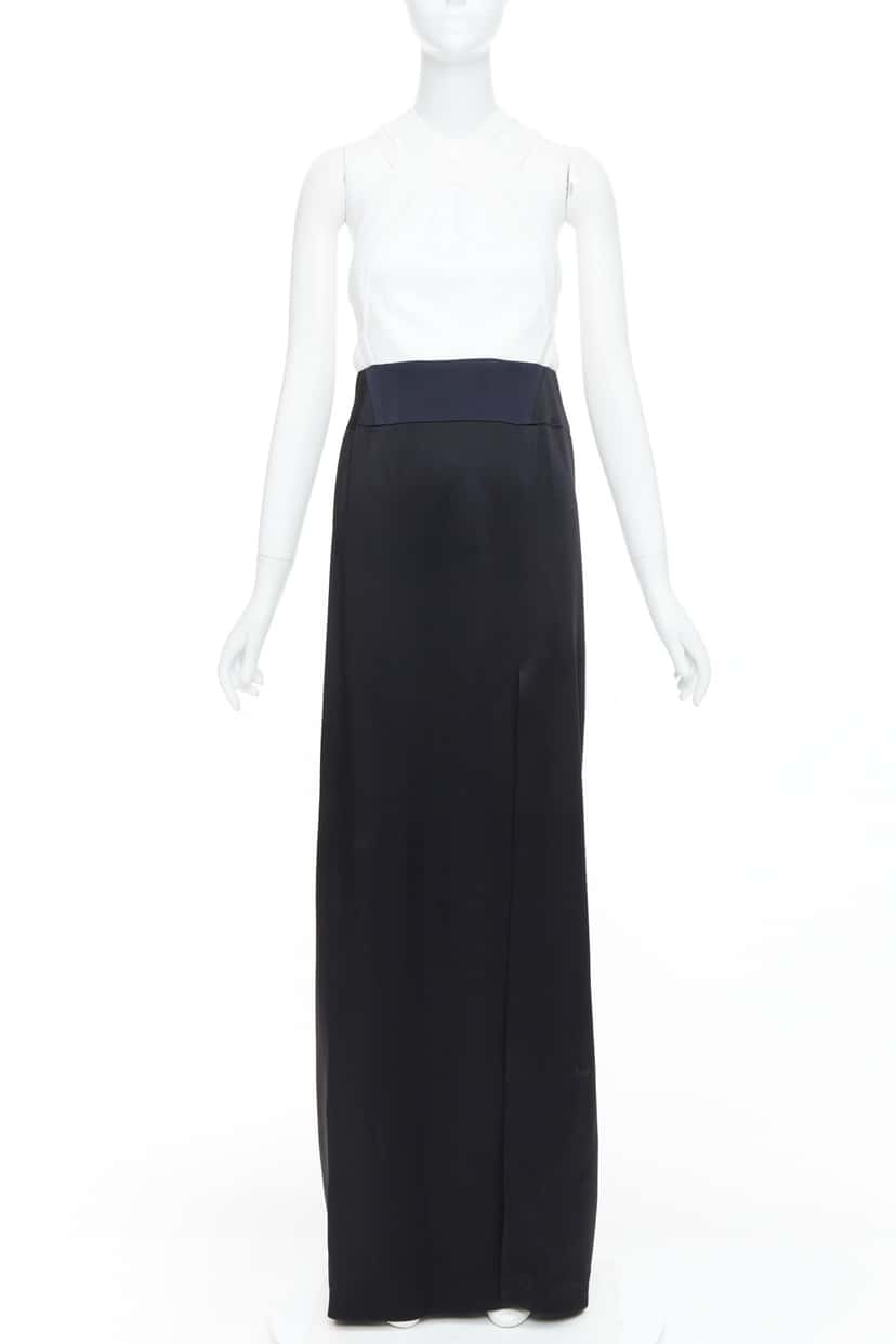 Galvan Pleated Satin Long Gown Black Never worn, with tag - Front View