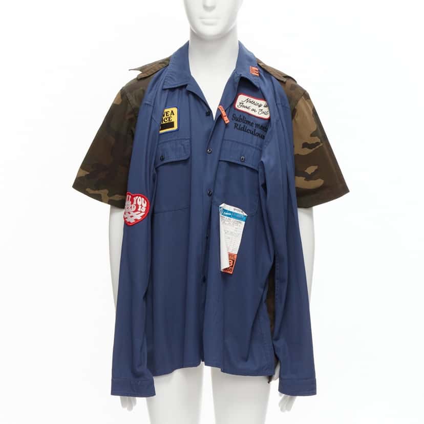Miharayasuhiro Vintage Badge Shirt Blue Cotton Never worn - Model View