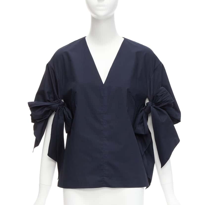 Delpozo Knot Tie Top Navy Cotton Never worn - Front View