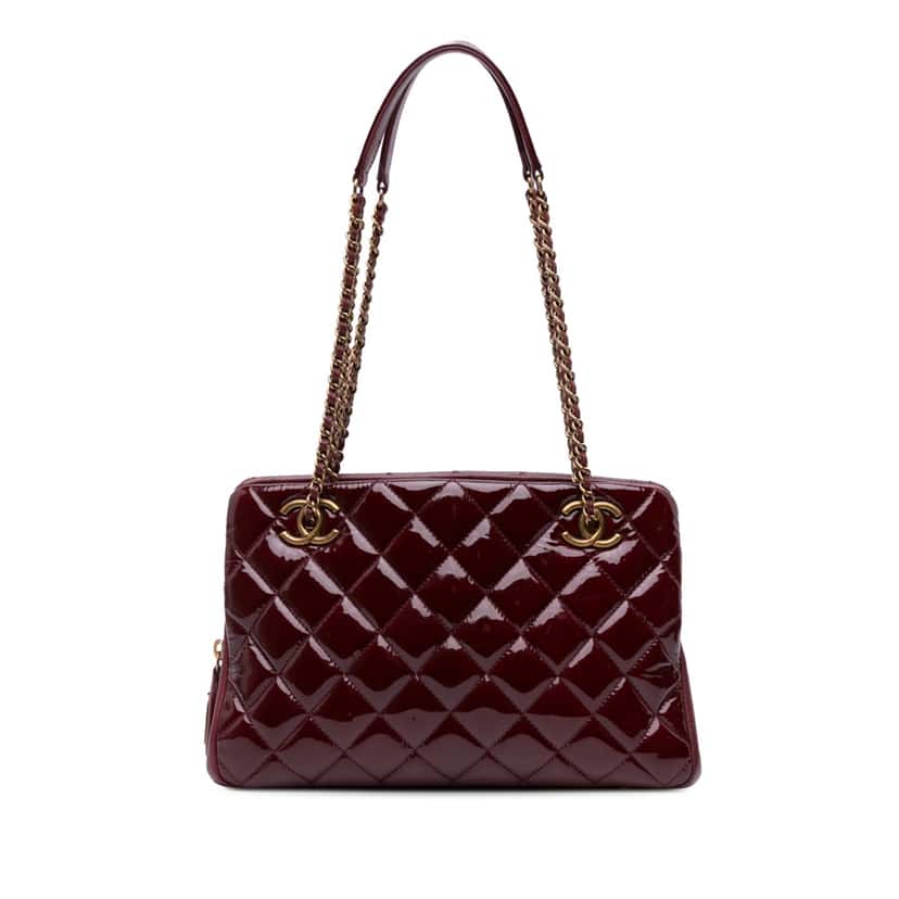 Chanel Paris Salzburg Small Patent and Goatskin CC Eyelet Tote Red Leather Good condition - Front View