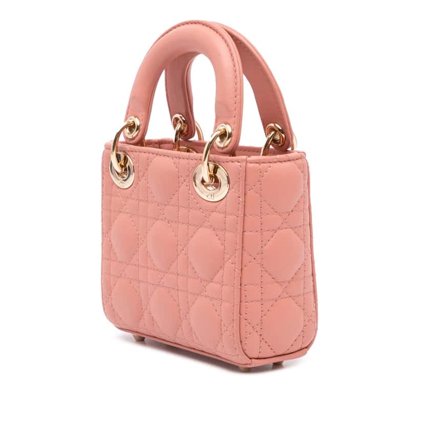 Dior Micro Lambskin Cannage Lady Dior Pink Leather Good condition - Back View