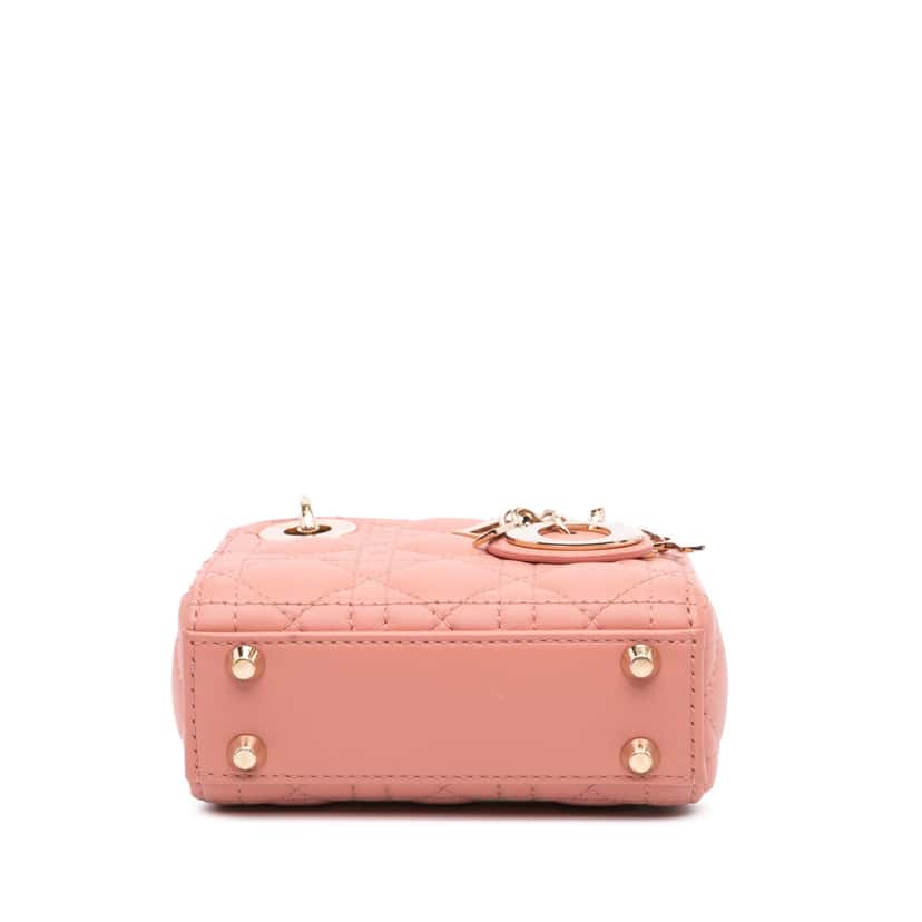 Dior Micro Lambskin Cannage Lady Dior Pink Leather Good condition - Inside View