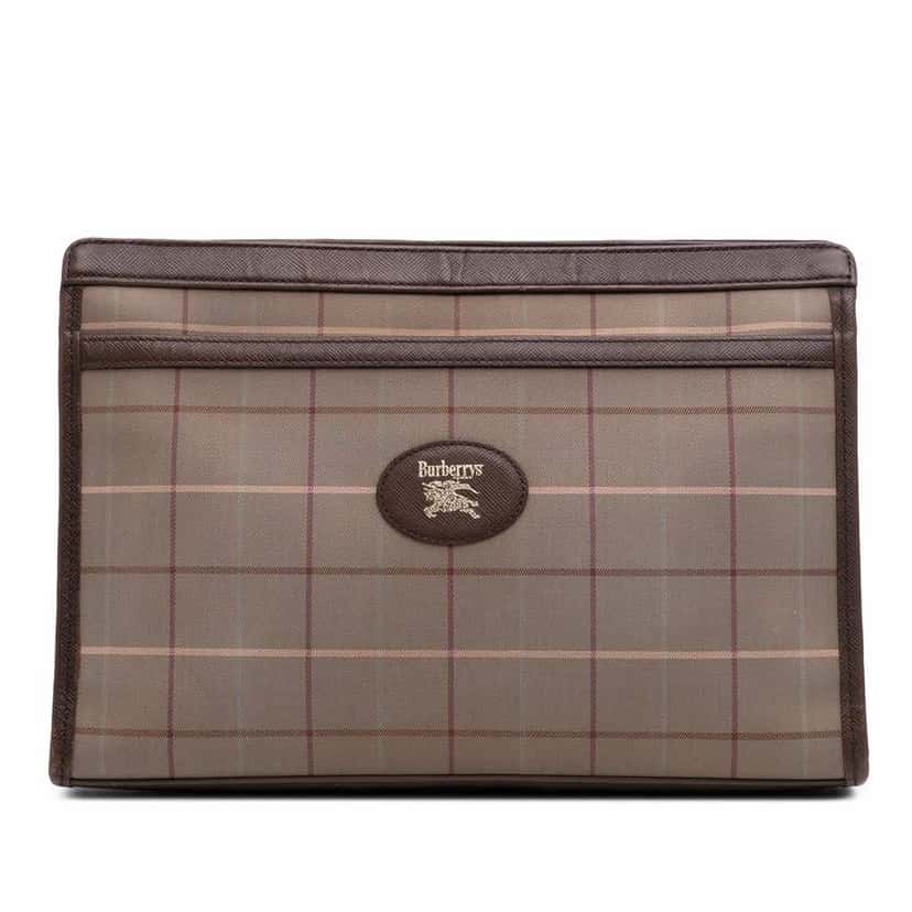 Burberry Vintage Check Canvas Clutch Brown Good condition - Front View