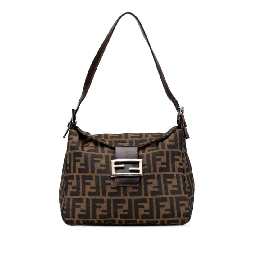 Fendi Zucca Canvas Double Flap Shoulder Bag Brown Good condition - Front View