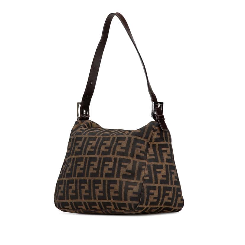 Fendi Zucca Canvas Double Flap Shoulder Bag Brown Good condition - Back View