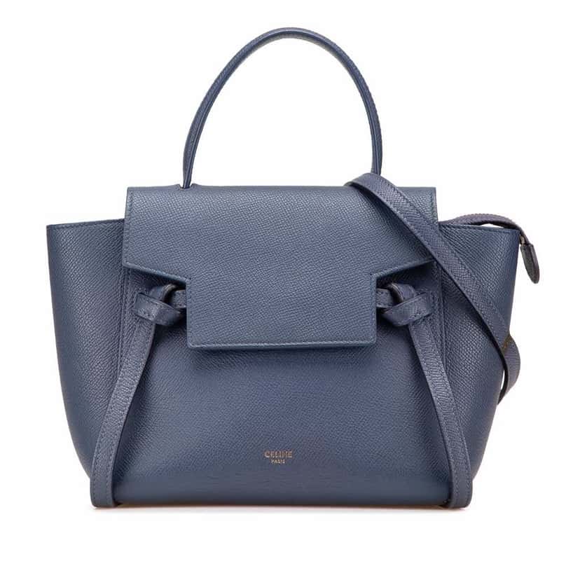 Celine Nano Grained Calfskin Belt Bag Blue Leather Good condition - Front View