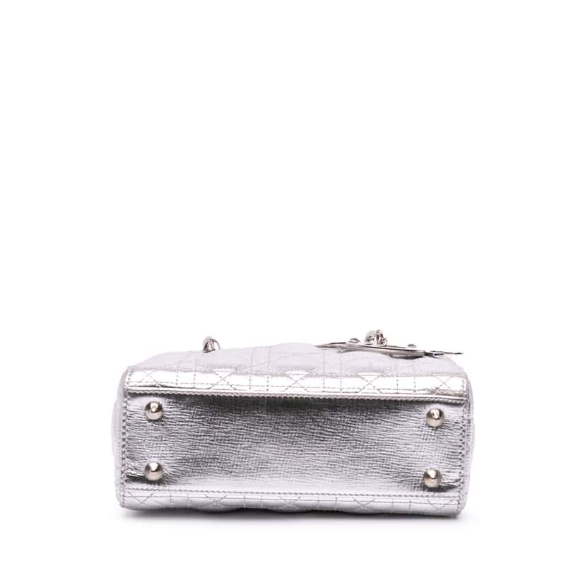 Dior Small Metallic Grained Calfskin Cannage My ABCDior Lady Dior Silver Leather Good condition - Inside View