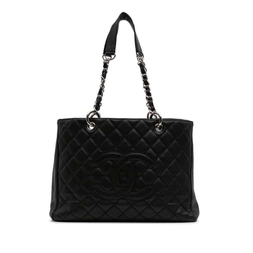Chanel Caviar Grand Shopping Tote Black Leather Good condition - Front View