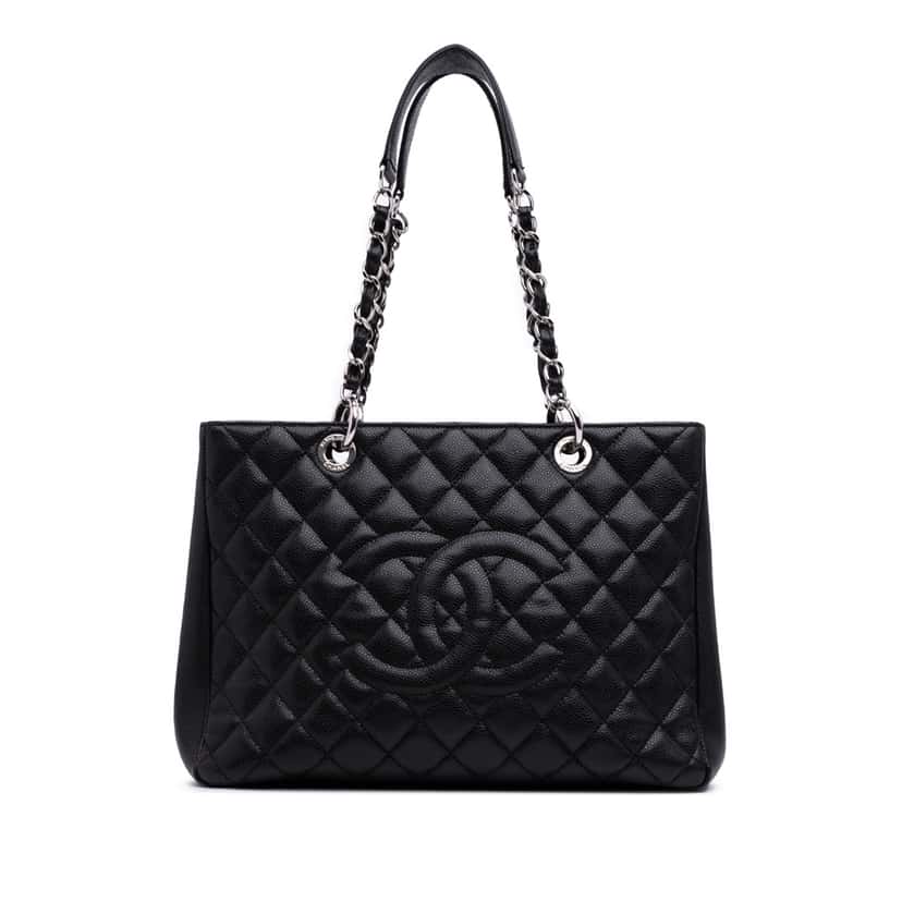 Chanel Caviar Grand Shopping Tote Black Leather Good condition - Front View