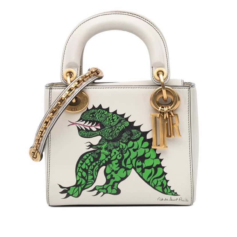 Dior Limited Edition Niki De Saint Phalle Mini Calfskin Dragon Lady Dior White Leather Good condition - Front View