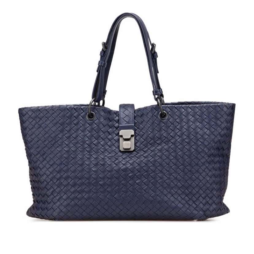 Bottega Veneta Medium Nappa Intrecciato Roma Tote Blue Leather Good condition - Front View