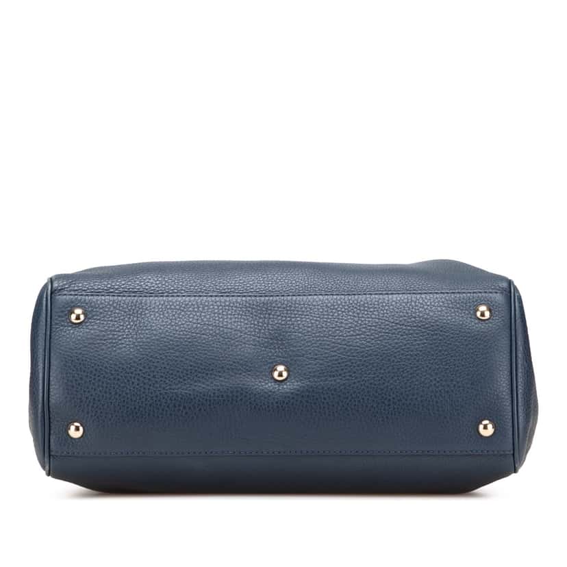 Gucci Medium Calfskin Bamboo Shopper Satchel Blue Leather Good condition - Inside View