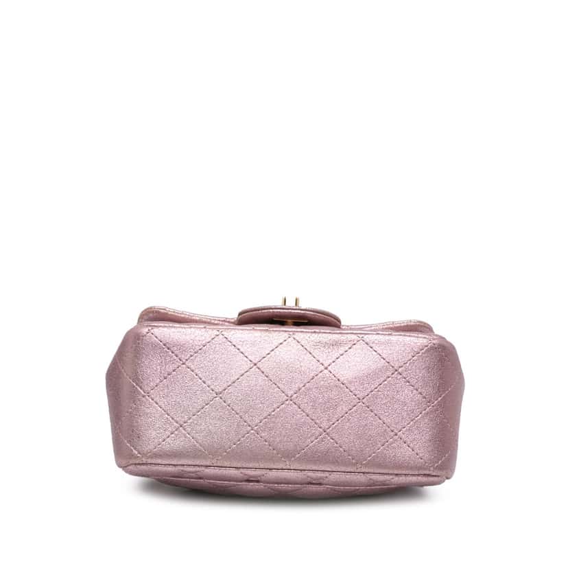 Chanel Mini Square Classic Metallic Calfskin Single Flap Pink Leather Good condition - Inside View