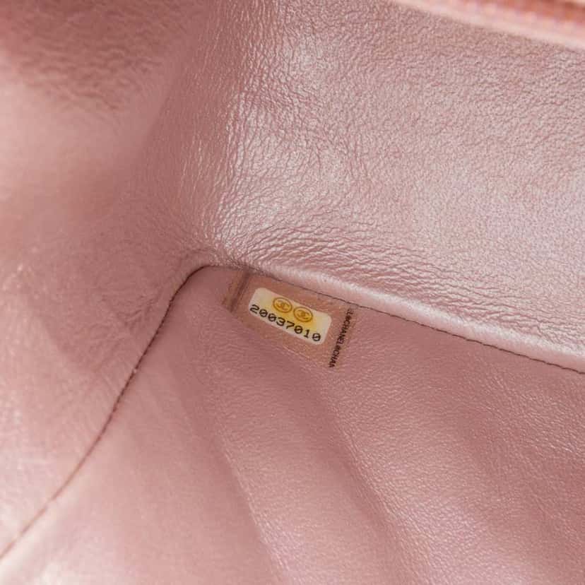 Chanel Mini Square Classic Metallic Calfskin Single Flap Pink Leather Good condition - Box View