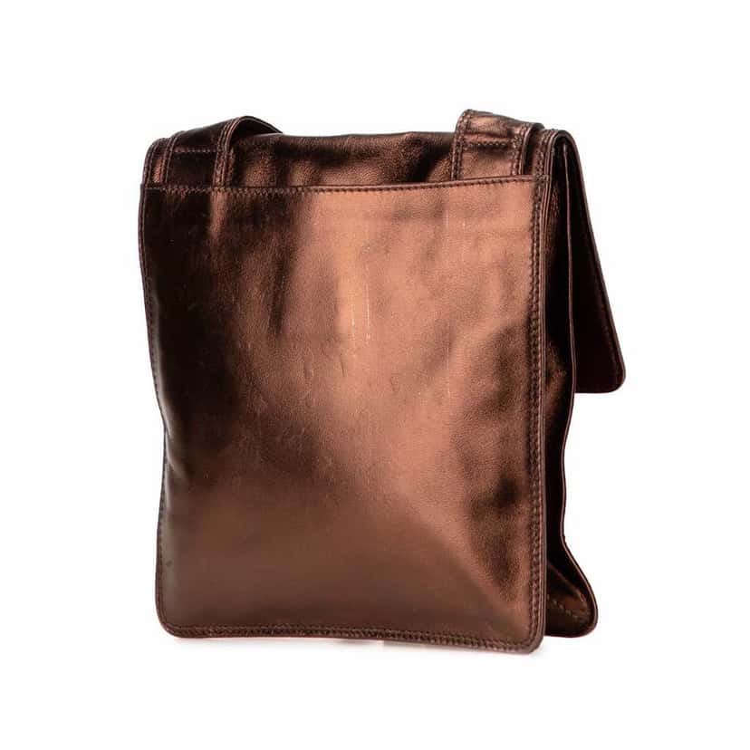 Chanel Metallic Lambskin Flap Crossbody Brown Leather Very good condition - Back View