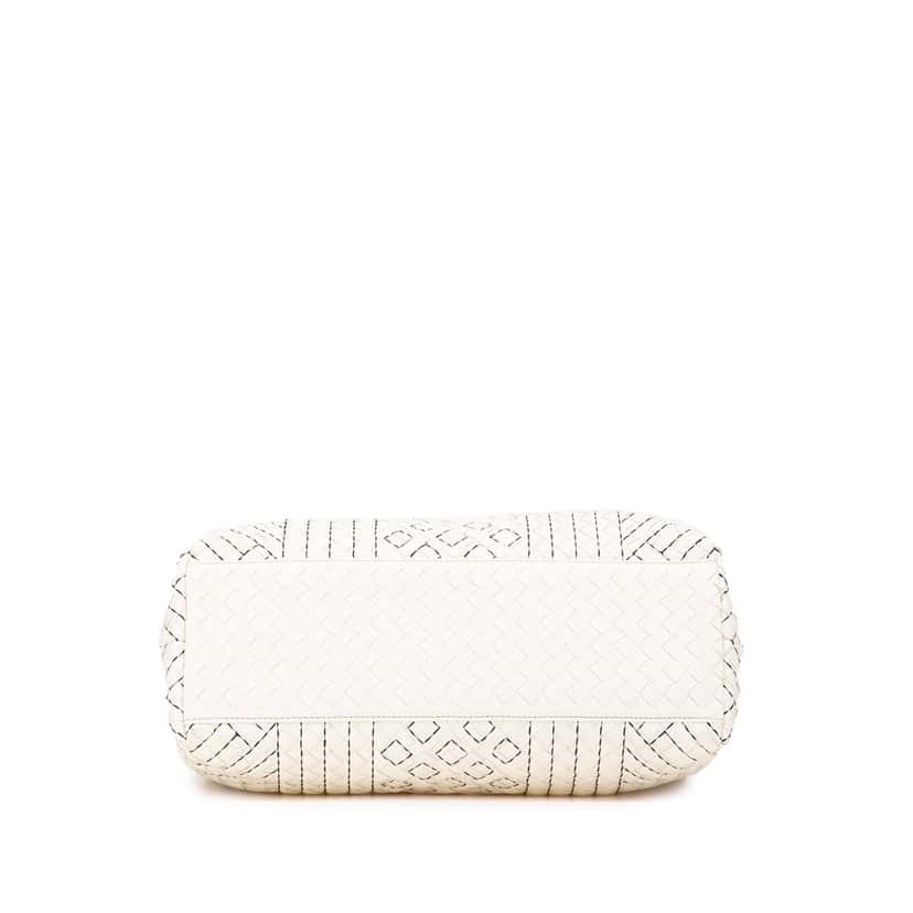 Bottega Veneta Medium Intrecciato Stitched Double Chain Tote White Leather Good condition - Inside View