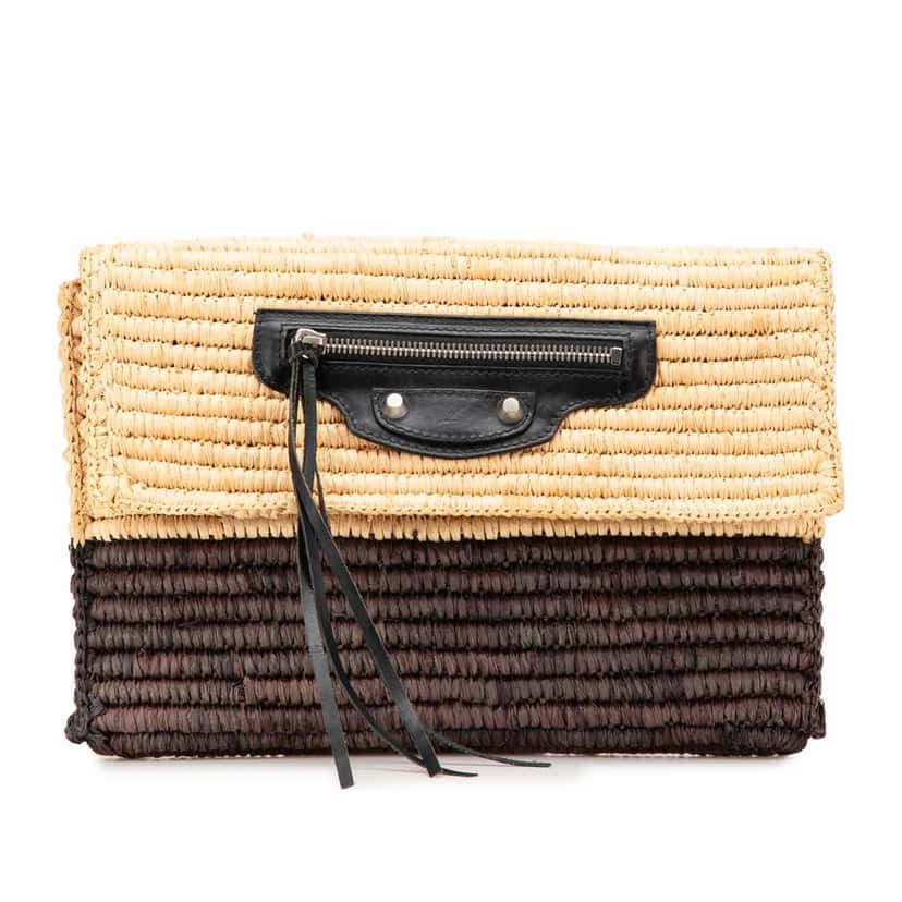 Balenciaga Motocross Classic Envelope Giant 12 Raffia Clutch Brown Good condition - Front View