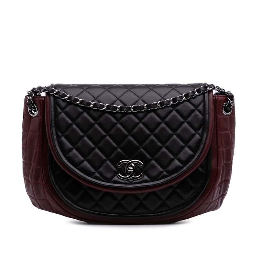 Chanel Bicolor Quilted Lambskin Twist Crescent Flap Red Leather Good condition - Front View