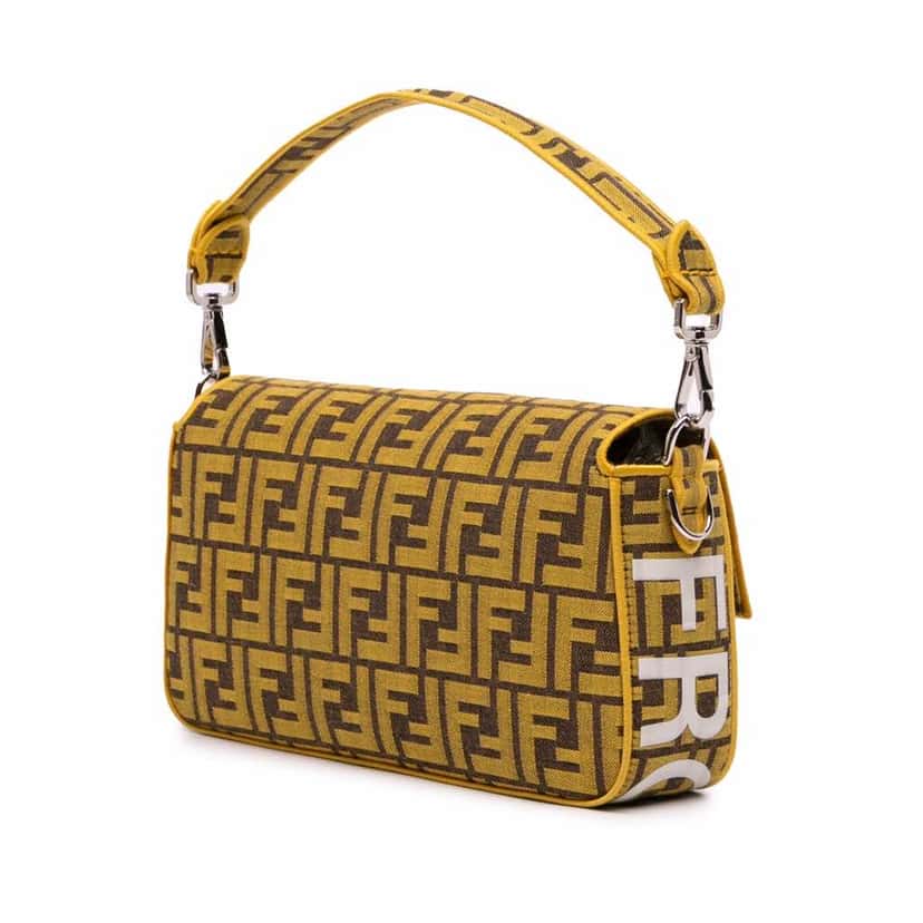 Fendi FRGMT x Zucca Embroidered Canvas Baguette Satchel Yellow Very good condition - Back View