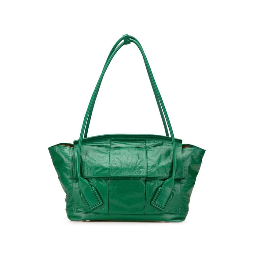 Bottega Veneta Medium Calfskin Maxi Intrecciato Arco Slouch Tote Green Leather Good condition - Front View