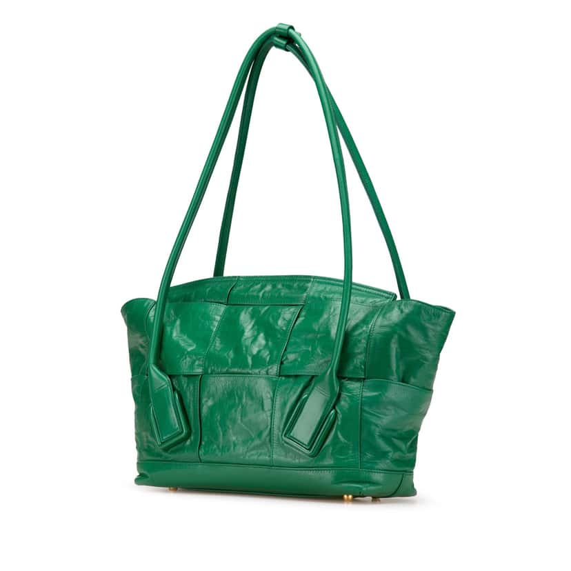 Bottega Veneta Medium Calfskin Maxi Intrecciato Arco Slouch Tote Green Leather Good condition - Back View