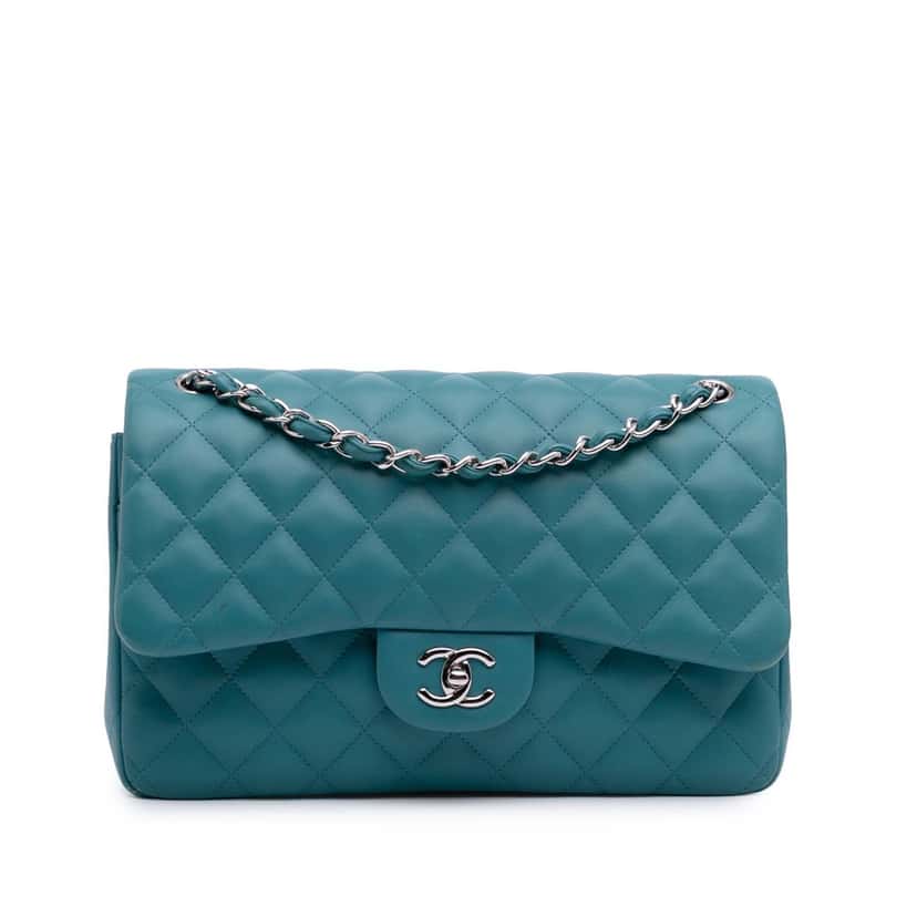 Chanel Jumbo Classic Lambskin Double Flap Blue Leather Good condition - Front View