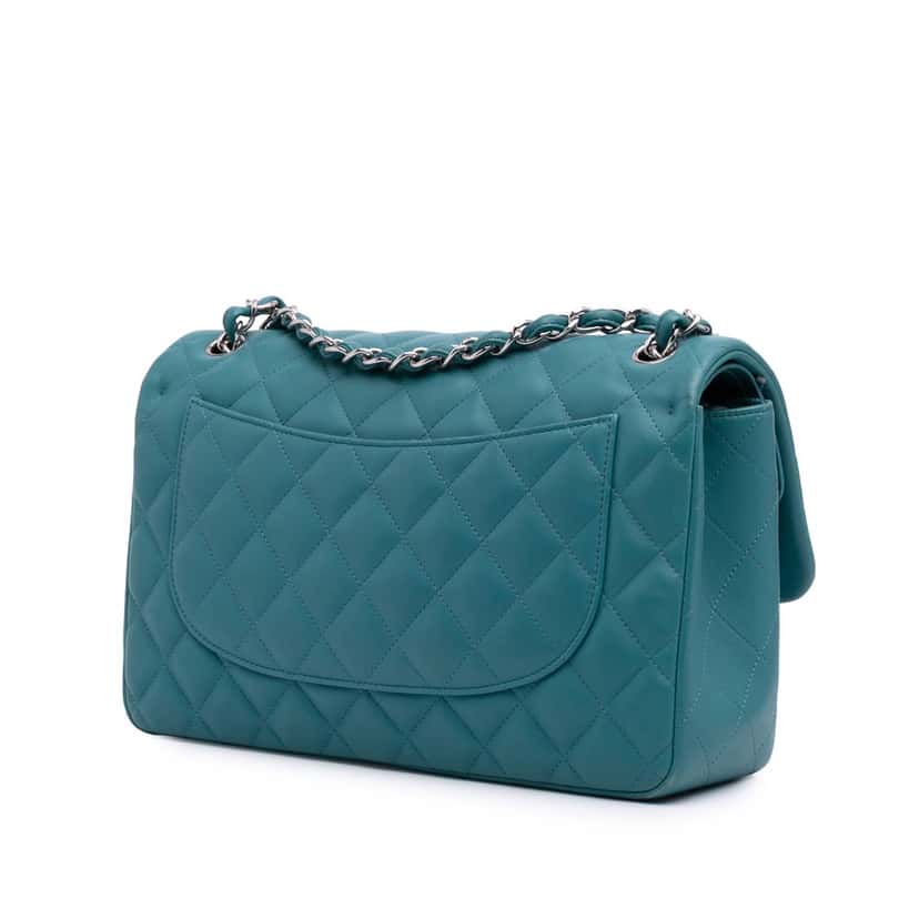 Chanel Jumbo Classic Lambskin Double Flap Blue Leather Good condition - Back View