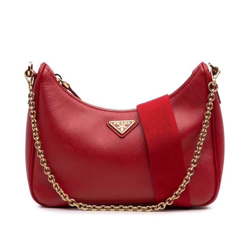 Prada Saffiano Re-Edition 2005 Satchel Red Leather Good condition - Front View