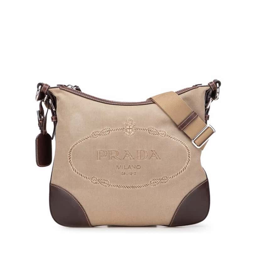 Prada Canvas Canapa Logo Crossbody Brown Good condition - Front View