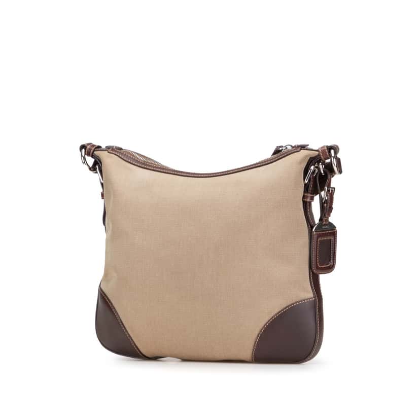 Prada Canvas Canapa Logo Crossbody Brown Good condition - Back View