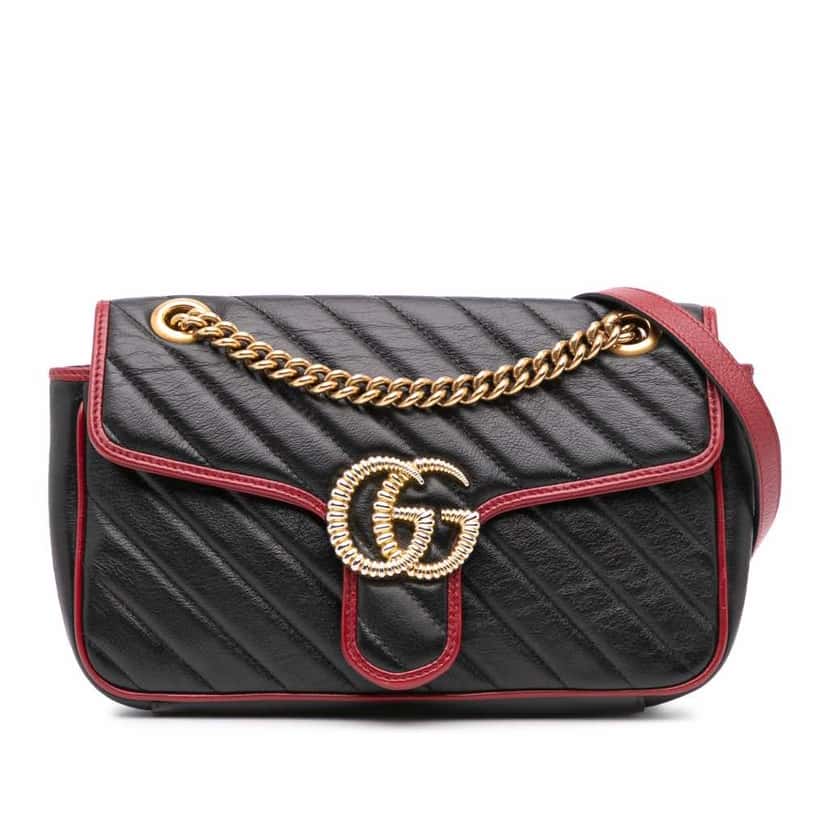 Gucci Small GG Marmont Matelasse Leather Torchon Flap Crossbody Black Leather Good condition - Front View