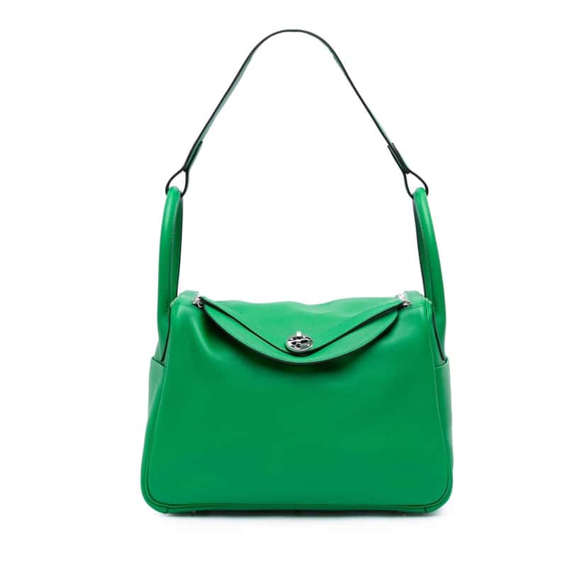 Hermès Clemence Lindy 30 Green Leather Good condition - Front View