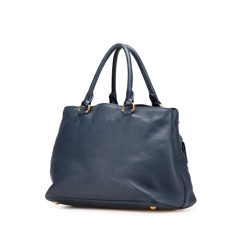 Prada Vitello Daino Open Convertible Tote Blue Leather Good condition - Back View