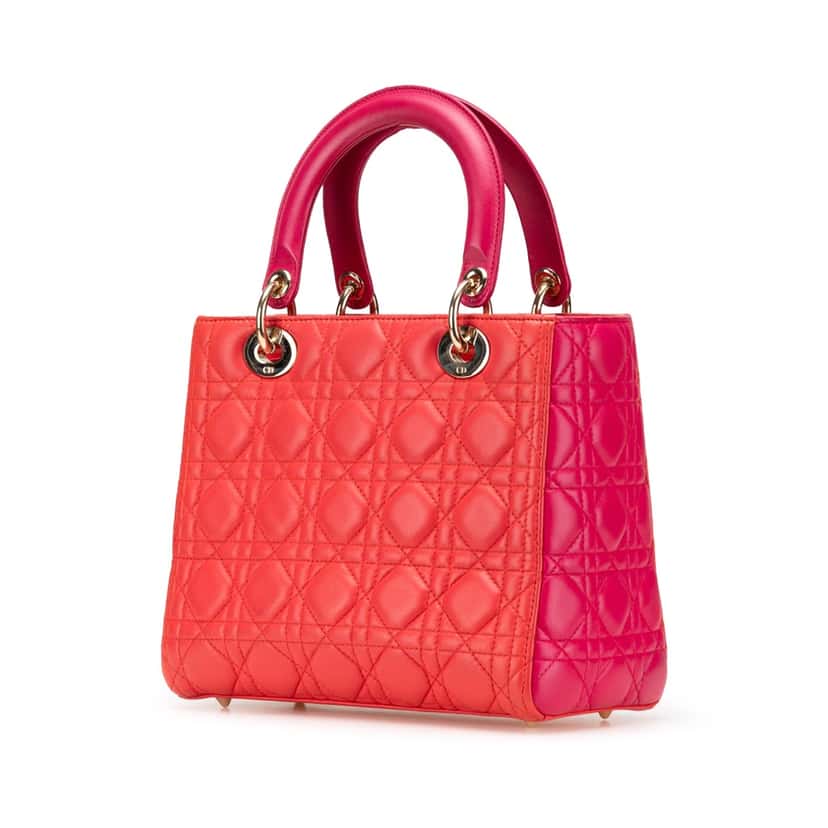 Dior Medium Bicolor Lambskin Cannage Lady Dior Red Leather Good condition - Back View