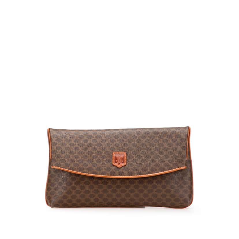 Celine Macadam Coated Canvas Clutch Brown Good condition - Front View